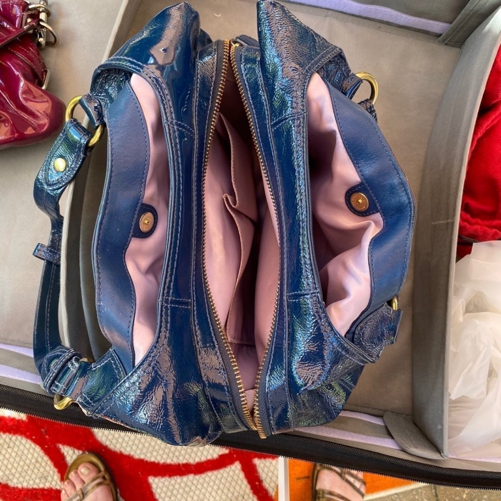 Authentic RARE Dark BLUE, Coach, Thick Patent Leather, Gold Hardware CLOSEOUT 🧡